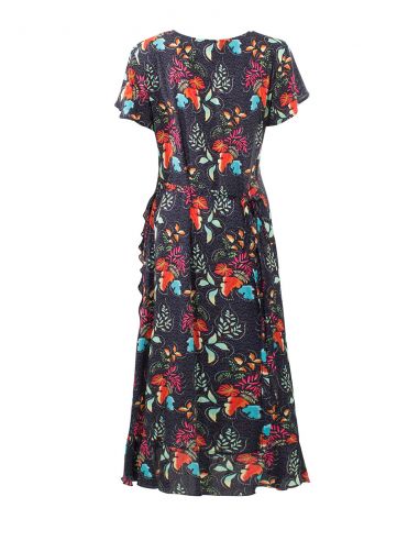 Vestido viscosa mangas cortas cruzada estampado grappe