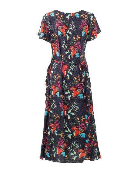 Vestido viscosa mangas cortas cruzada estampado grappe