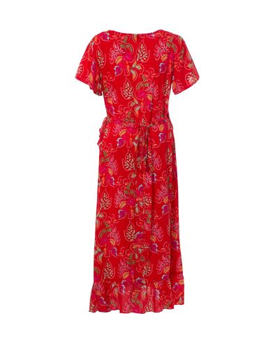 Vestido viscosa mangas cortas cruzada estampado grappe