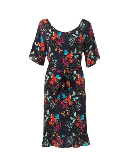 Vestido viscosa mangas cortas cintura estampado grappe