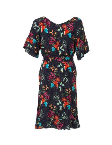 Vestido viscosa mangas cortas cintura estampado grappe