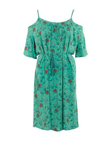 Vestido viscosa hombros desnudos estampado antika