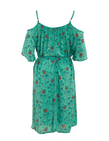 Vestido viscosa hombros desnudos estampado antika