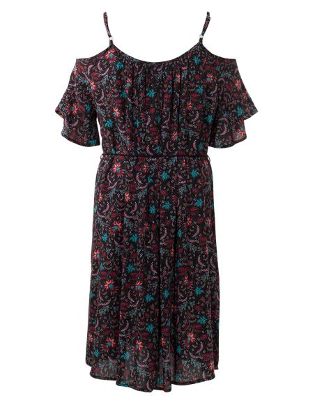 Vestido viscosa hombros desnudos estampado antika