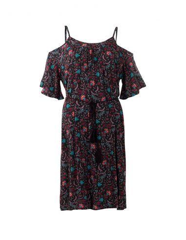 Vestido viscosa hombros desnudos estampado antika