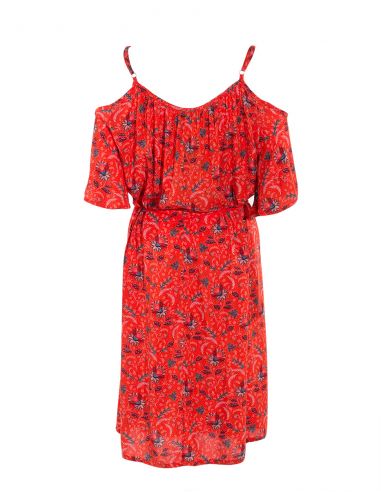 Vestido viscosa hombros desnudos estampado antika