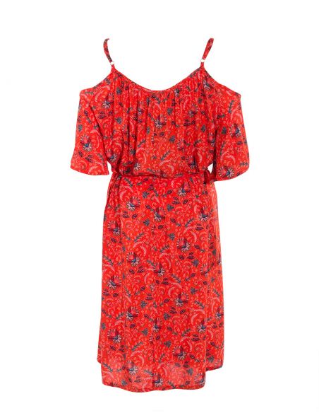 Vestido viscosa hombros desnudos estampado antika