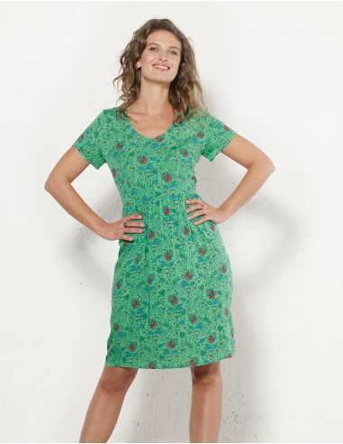 Vestido viscosa mangas cortas estampado antika