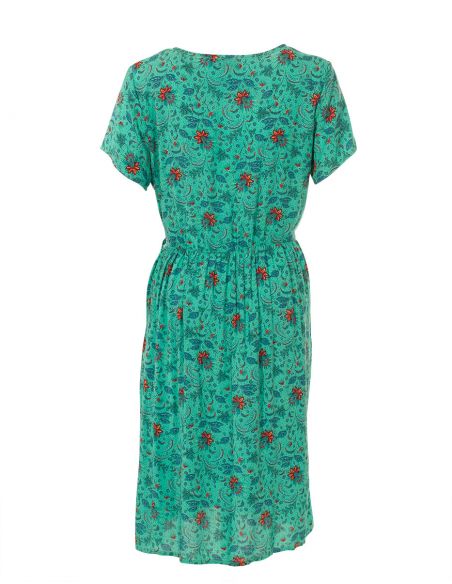 Vestido viscosa mangas cortas estampado antika