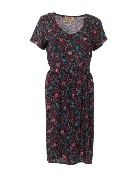 Vestido viscosa mangas cortas estampado antika