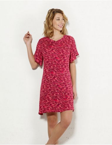 Vestido viscosa mangas cortas estampado canarios