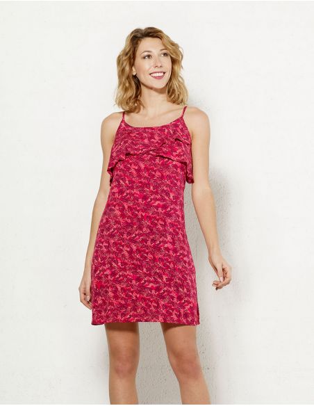 Vestido viscosa tirantes estampado canarios