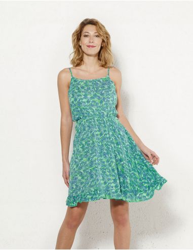 Vestido viscosa tirantes estampado canarios
