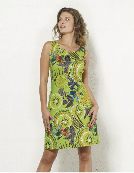 Vestido malla 95% poliester 5% elastano estampado monaco