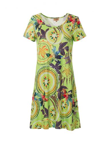 Vestido malla 95% poliester 5% elastano mangas cortas estampado monaco