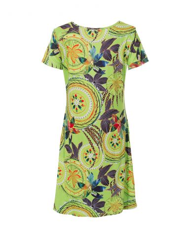 Vestido malla 95% poliester 5% elastano mangas cortas estampado monaco