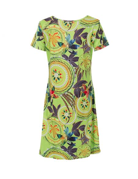 Vestido malla 95% poliester 5% elastano mangas cortas estampado monaco