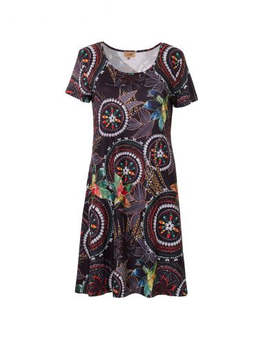 Vestido malla 95% poliester 5% elastano mangas cortas estampado monaco