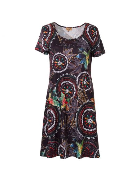 Vestido malla 95% poliester 5% elastano mangas cortas estampado monaco