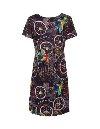 Vestido malla 95% poliester 5% elastano mangas cortas estampado monaco