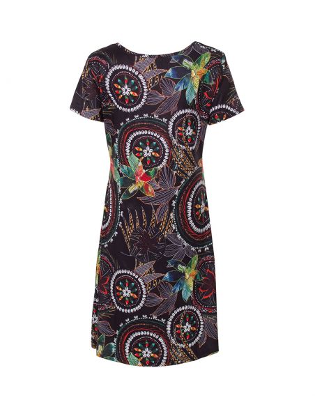 Vestido malla 95% poliester 5% elastano mangas cortas estampado monaco