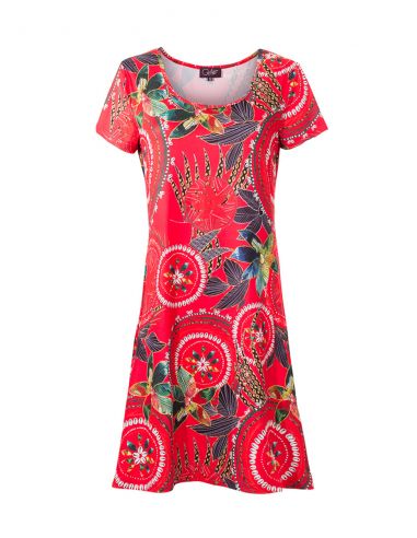 Vestido malla 95% poliester 5% elastano mangas cortas estampado monaco