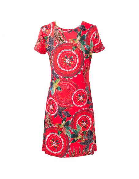 Vestido malla 95% poliester 5% elastano mangas cortas estampado monaco