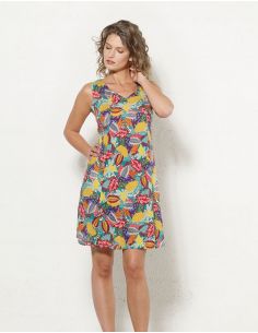 Vestido viscosa sin mangas estampado tutti fruti