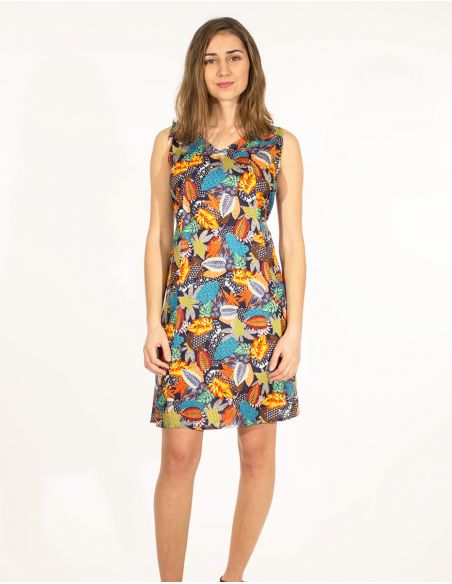 Vestido viscosa sin mangas estampado tutti fruti