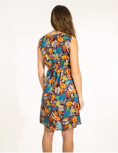 Vestido viscosa sin mangas estampado tutti fruti