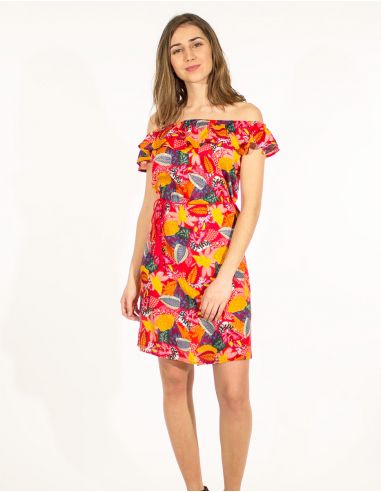 Vestido viscosa volante alto estampado tutti fruti