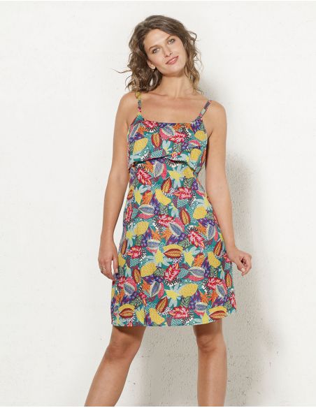 Vestido viscosa tirantes estampado tutti fruti