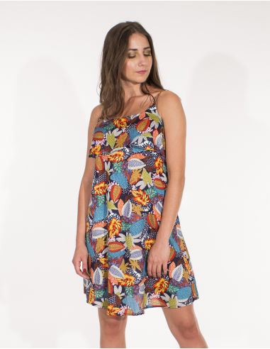 Vestido viscosa tirantes estampado tutti fruti