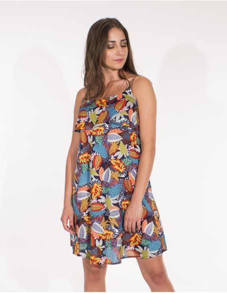 Vestido viscosa tirantes estampado tutti fruti