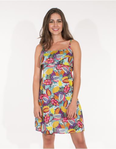 Vestido viscosa tirantes estampado tutti fruti