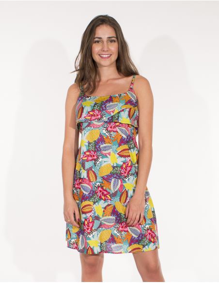 Vestido viscosa tirantes estampado tutti fruti