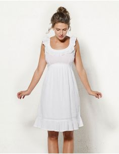 Vestido crepe de algodon doblado con volantes