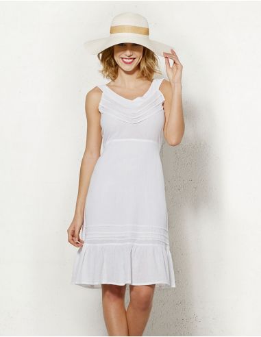 Vestido crepe de algodon doblado mangas cortas