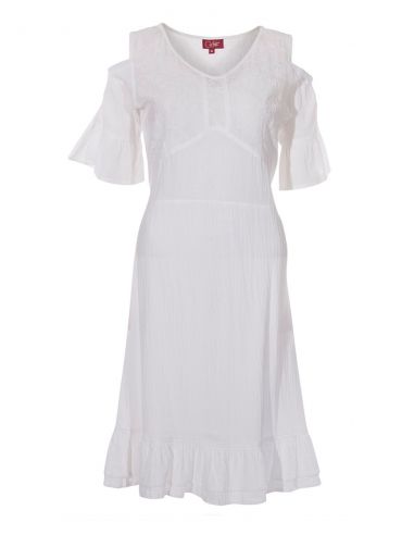 Vestido crepe de algodon doblado hombros desnudos