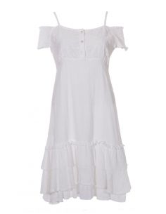 Vestido crepe de algodon doblado hombros desnudos 2