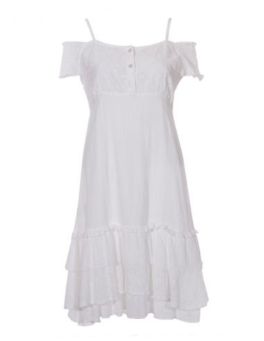 Vestido crepe de algodon doblado hombros desnudos