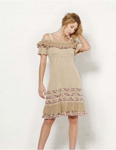 Vestido viscosa sw bordado hombros desnudos