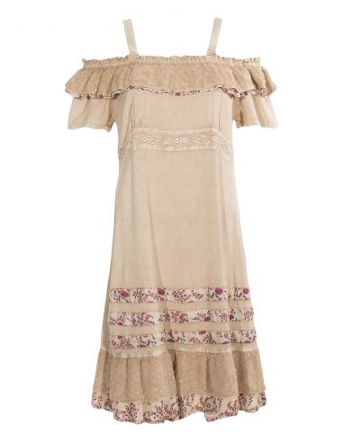 Vestido viscosa sw bordado hombros desnudos