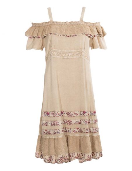 Vestido viscosa sw bordado hombros desnudos