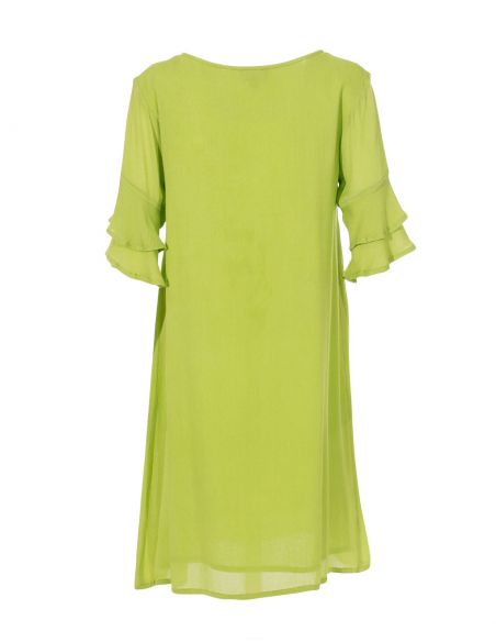 Vestido crepe de viscosa bordado doblado mangas cortas