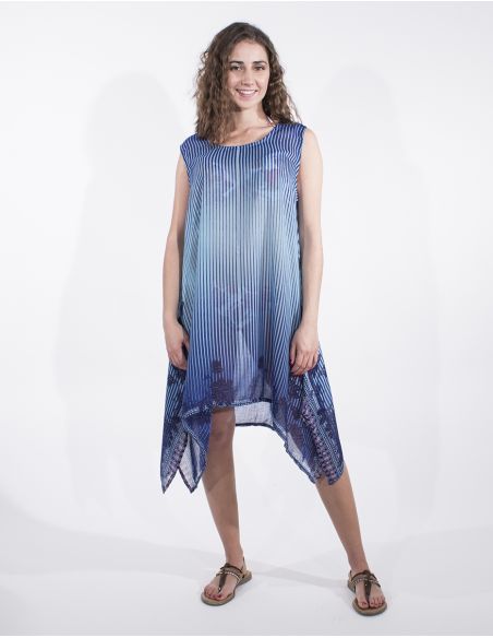 Vestido poliester sans mangas estampado abou