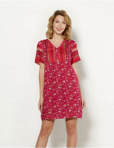 Vestido viscosa mangas cortas estampado indiana
