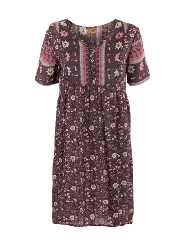 Vestido viscosa mangas cortas estampado indiana