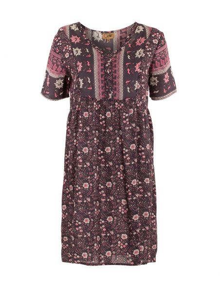 Vestido viscosa mangas cortas estampado indiana