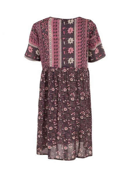 Vestido viscosa mangas cortas estampado indiana